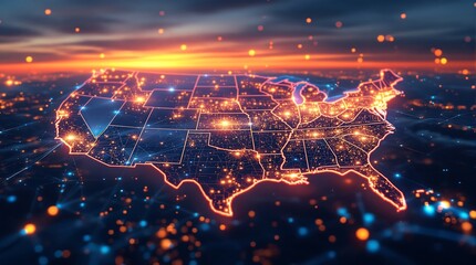 United states map digital network connection technology background for business innovation concept