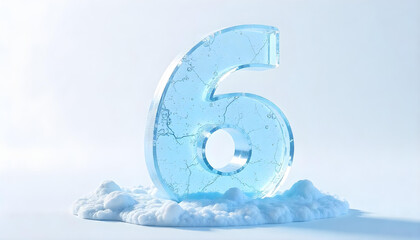 Number 6 made of ice isolated on white background