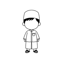 Cute Muslim Boy Cartoon Character in White Clothes (Cute Muslim Boy Cartoon Character in White Clothes)