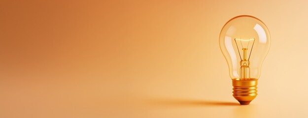 Light bulb on orange background with copy space for business ideas, creativity or advertising mockup template poster or banner design concept.