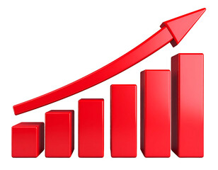 Red 3D bar graph with upward trend