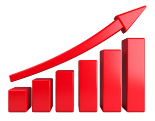 Red 3D bar graph with upward trend