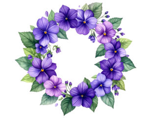 Floral wreath of violets and leaves