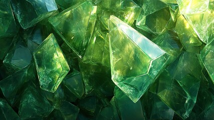 Vibrant abstract crystal background featuring a mosaic of green shapes, creating a geometric pattern.