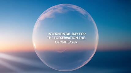 International Day for the Preservation of the Ozone Layer with a transparent globe over a sky background