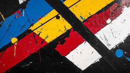 Naklejka premium Dynamic abstract art with bold primary colors and energetic paint splatters