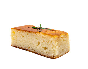 Close-up of a slice of light-colored cake