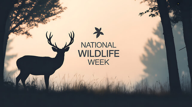 Silhouette of a deer in a forest at dusk during National Wildlife Week