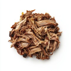 Obraz premium Juicy Shredded Meat Pile on White Background for Culinary Delights