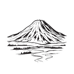 Black and White Mountain Illustration Image in Minimalist Line Art Style, Clean and Elegant Design
