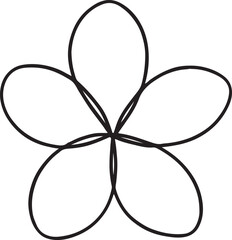 Simple plumeria flower outline with five petals in black and white