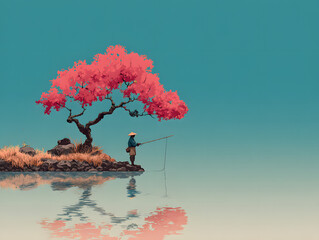 man fishing at a quiet riverside 