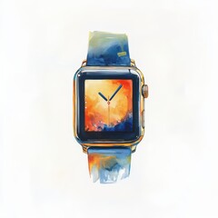 Artistic Watercolor Illustration of a Modern Smartwatch Design