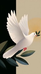 International Day of Peace. White dove with olive branch on a pastel vertical poster.
