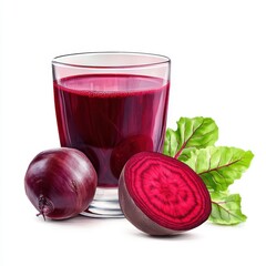 Fresh Beetroot Juice in a Glass with Beet and Green Leaves