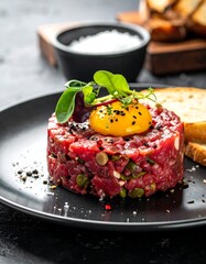 Close-up of a beef tartare dish