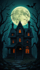 Halloween background with haunted house