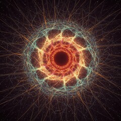 Abstract cosmic mandala with fiery, glowing energy.