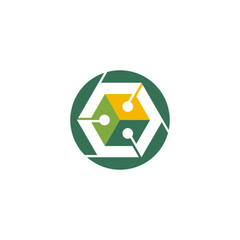 Hexagon Box Load with Optic Camera Aperture Logistic and Technology Logo Design Vector