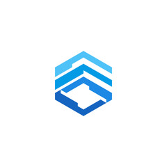 Stacked Hexagon Roof and Data Analytic to Organize Technology Logo Design Vector