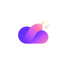 Colorful Cloud Technology with Lowercase R Letter and Pixel Data, Hosting and Server Logo Design Vector