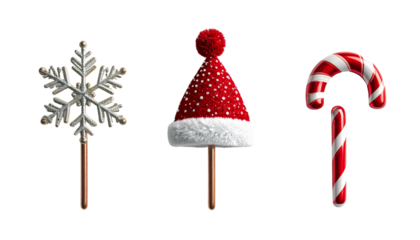 Holiday Tree Topper Trio Set in Different Styles, isolated on transparent background