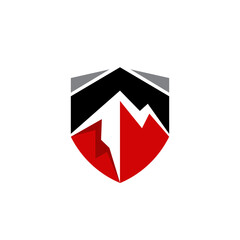 Red Shield with Mountain Alley and Peak Security and School Logo Design Vector
