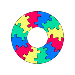 Twelve pieces colorful puzzle circle. Vector isolated on white background.	
