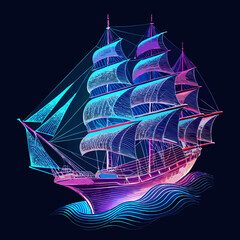 Neon Futuristic Sailing Ship