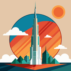 Modern Skyline with Skyscraper & Sunset