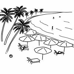 Tropical Beach Sketch with Palm Trees