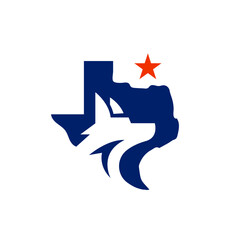 Texas Map with Dog or Wolf Alley and North Star Logo Design Vector