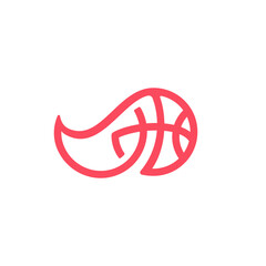 Feminine Pink Basketball with Woman Head and Hair Logo Design Vector