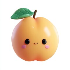 Cute Cartoon Peach with Smiling Face 3D Render