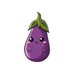 Cute Cartoon Purple Eggplant with Smiling Face on White Background