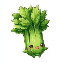 Cute Green Celery Cartoon Illustration Pixel Art Style