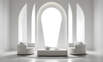 Stunning minimalist interior design featuring bright white arches and modern furniture arrangement