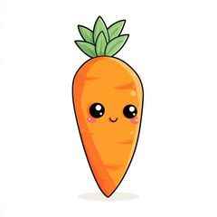 Cute Orange Cartoon Carrot with Green Top on White Background