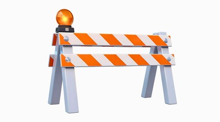 3D Render of a Road Barricade with Warning Light - Construction and Safety - Icon and Design Element