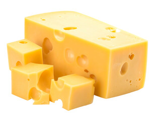 A wedge of cheese, sliced into cubes