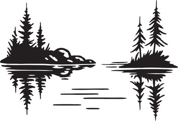 silhouette of lake landscape with mountains