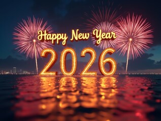 Happy New Year 2026 Festive Celebration with Fireworks