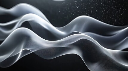 Obraz premium White minimal abstract curved wavy lines on a black background for futuristic concept design.