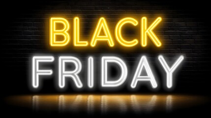 Fototapeta premium Vibrant neon sign glowing brightly with the words Black Friday in a dimly lit urban setting