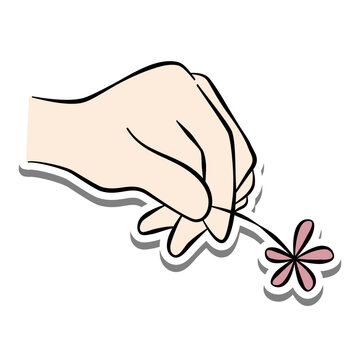 Minimal cartoon hand holding a pink flower with soft outlines and gentle shading. Perfect for spring, romantic, or nature themed designs.