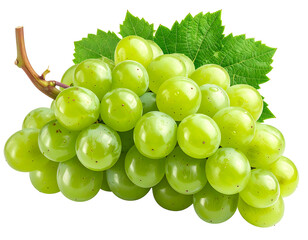 Close-up of a bunch of green grapes with leaves