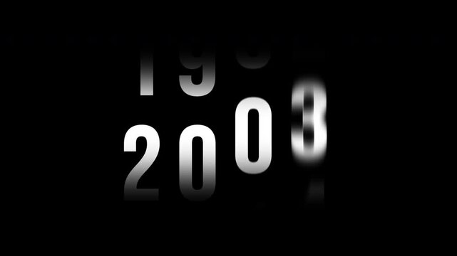 Animation showing year transition from 2015 to 2026 in analog clock style on isolated black background. Time-lapse speed. Happy new year eve number counter. 4K footage motion graphic video rendering.