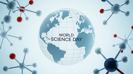 World Science Day globe surrounded by molecular structures