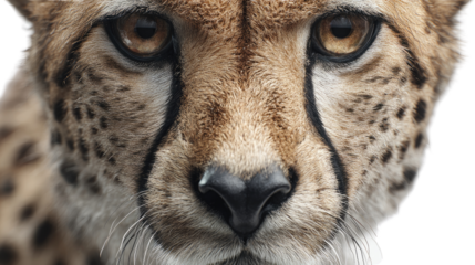 Wild cheetah portrait face close up isolated on white background**