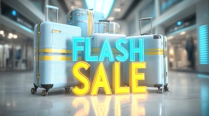 Luxury hotel travel deals featured in vibrant advertising display with colorful luggage
